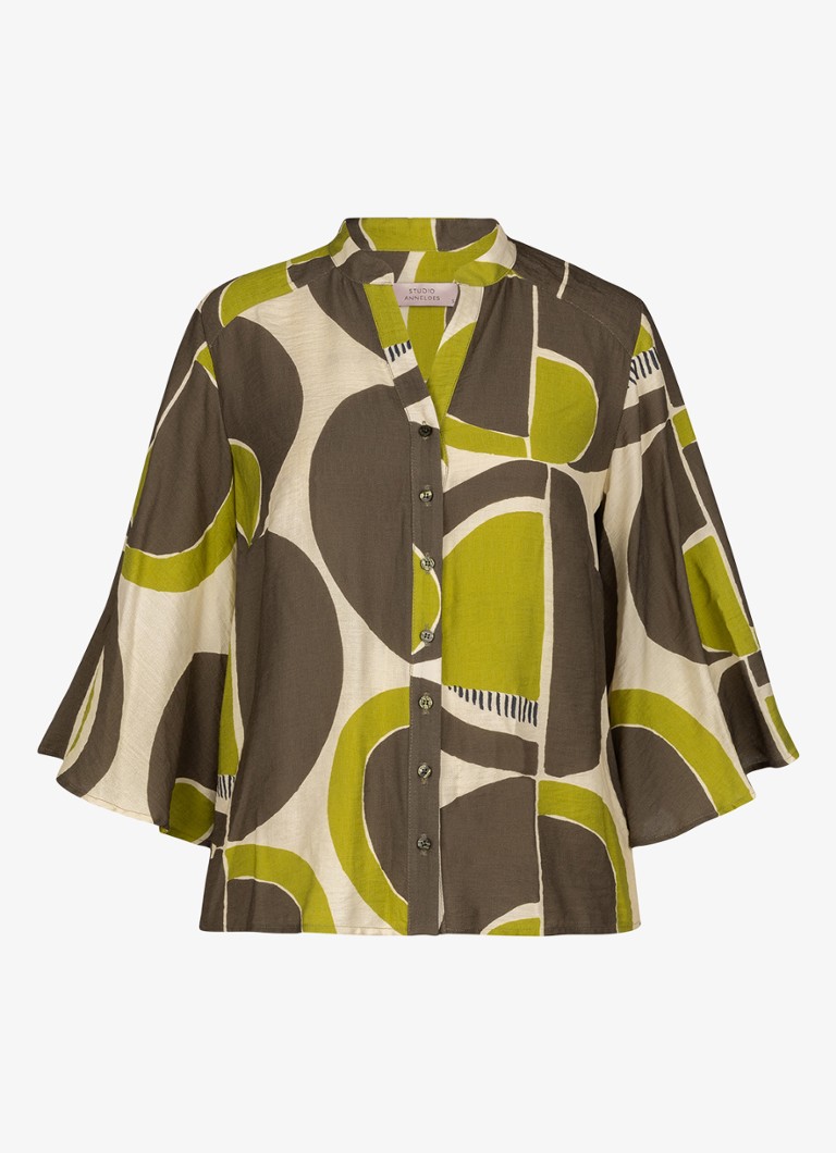 Studio Anneloes Dames Cecil blouse met print in de kleur Beige, maat: XS