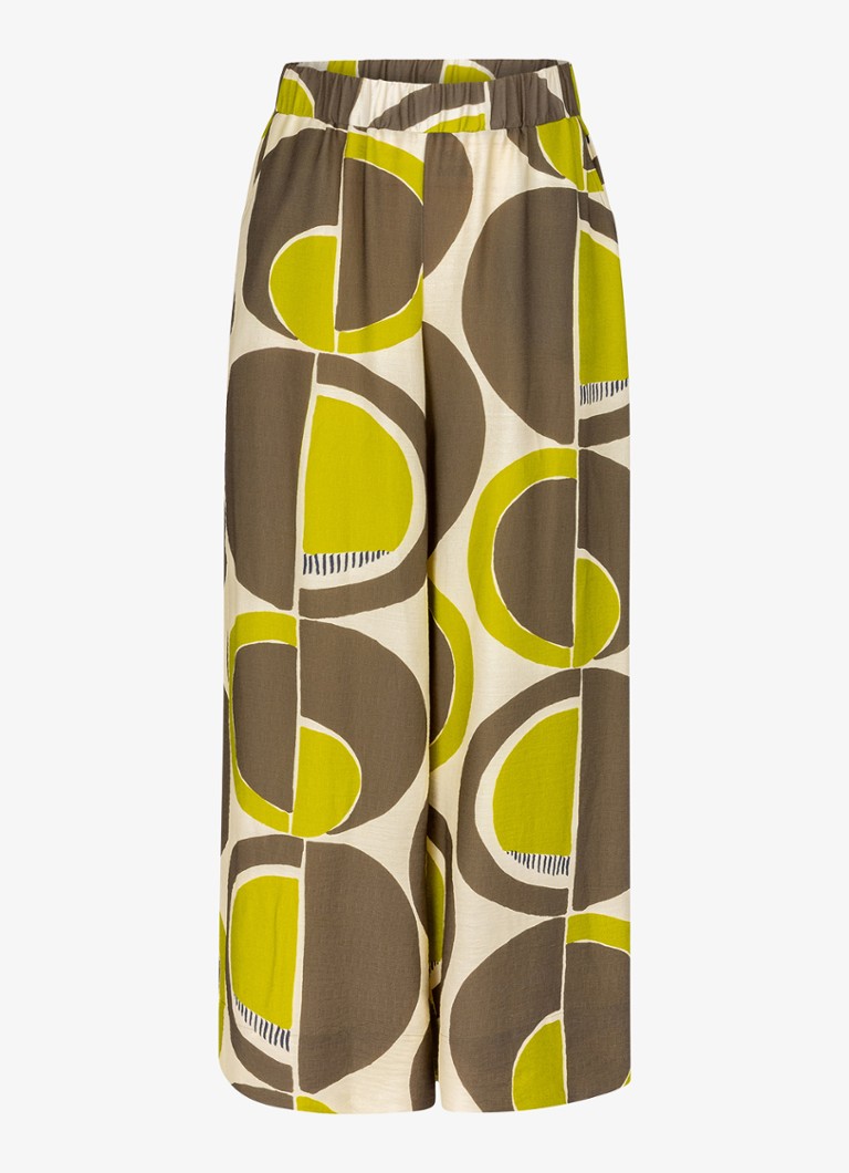 Studio Anneloes Dames Grace high waist wide fit broek met print in de kleur Beige, maat: S