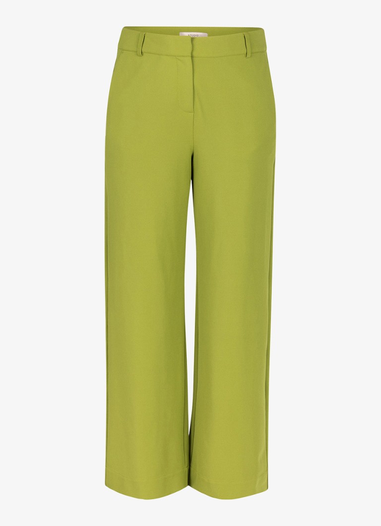Studio Anneloes Dames Luz high waist wide fit pantalon met steekzakken in de kleur Groen, maat: S