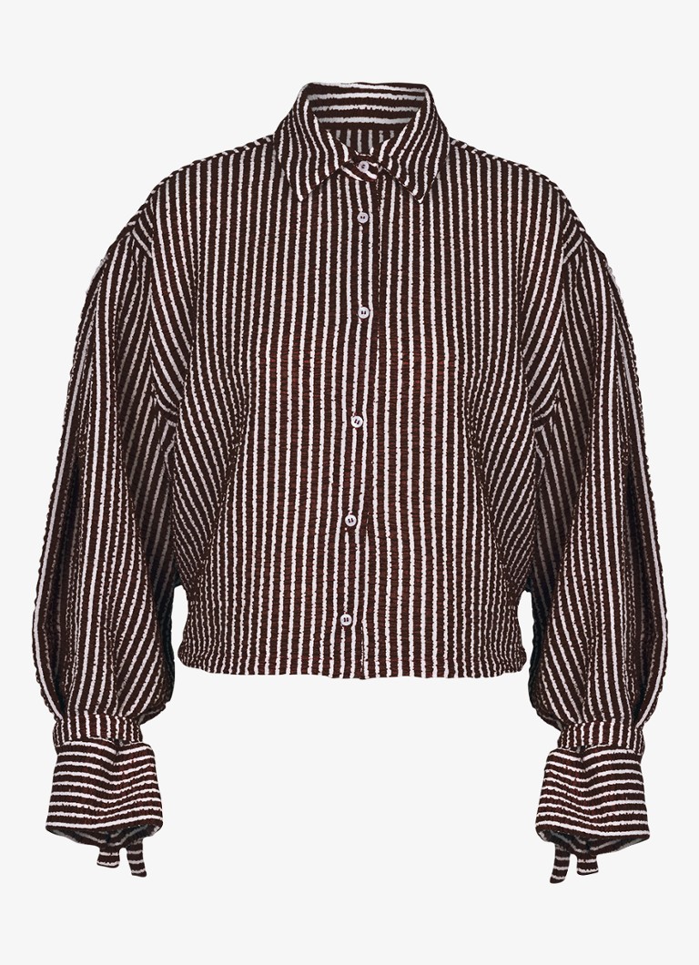 Studio Anneloes Dames Ivara blouse met structuur en streepprint in de kleur Bruin, maat: L