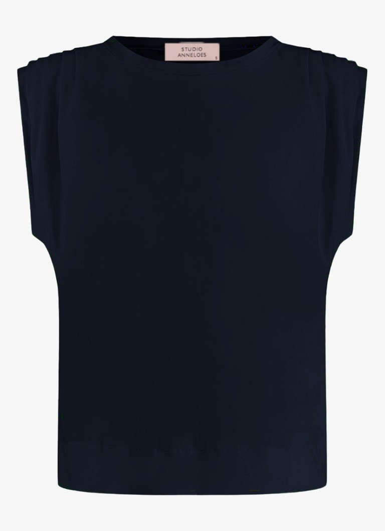 Studio Anneloes Dames Leona mouwloze top met plooien in de kleur Blauw, maat: XL