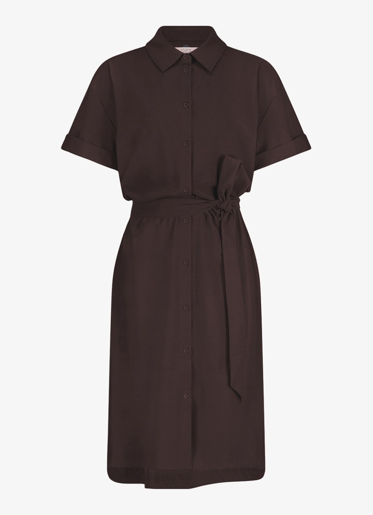 Studio Anneloes Dames Louni mini blousejurk met strikceintuur in de kleur Bruin, maat: L