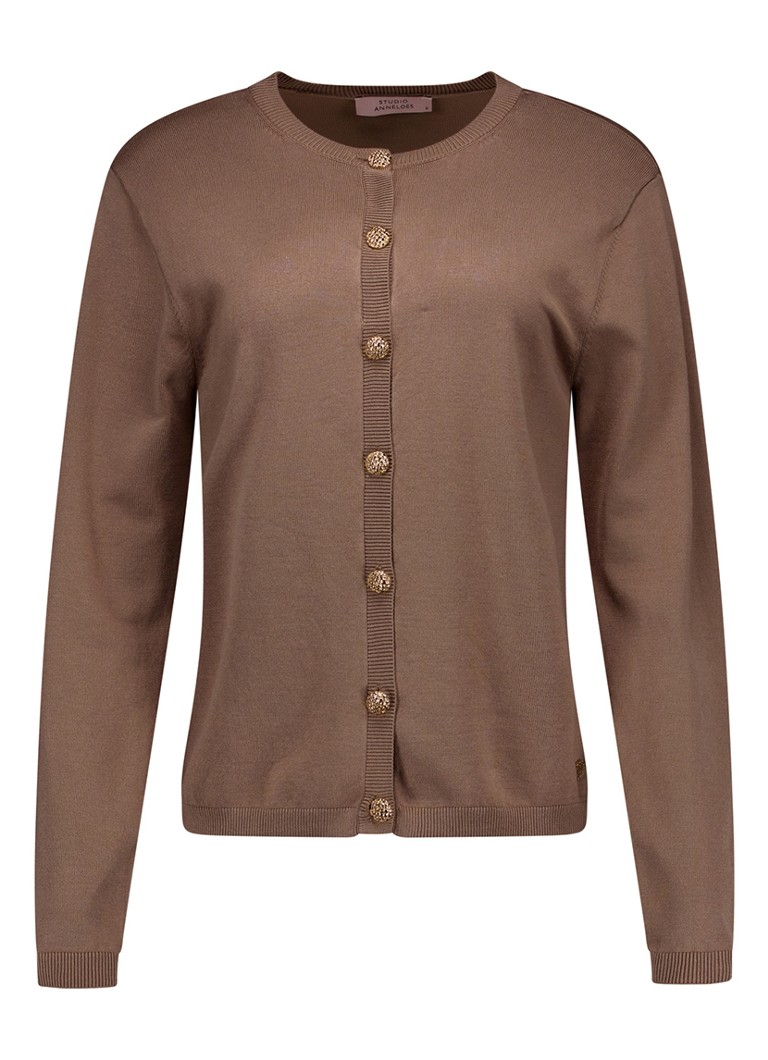 Studio Anneloes Dames Jerry fijngebreide vest met ronde hals in de kleur Bruin, maat: XS