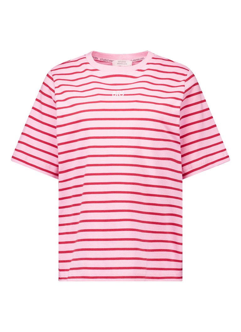 Studio Anneloes Dames T-shirt met streepprint en ronde hals in de kleur Rood, maat: M