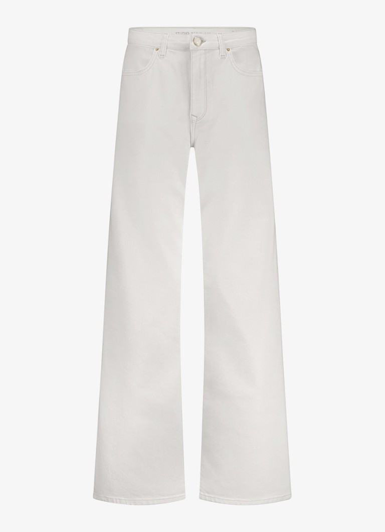 Studio Anneloes Dames Lexie high waist wide fit jeans met gekleurde wassing in de kleur Gebroken wit, maat: L