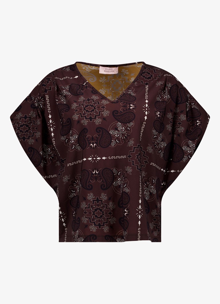 Studio Anneloes Dames Renske top met paisley print in de kleur Bruin, maat: XL