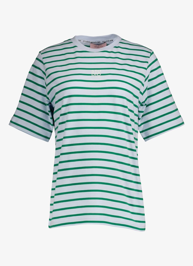 Studio Anneloes Dames T-shirt met streepprint en logo in de kleur Blauw, maat: XS