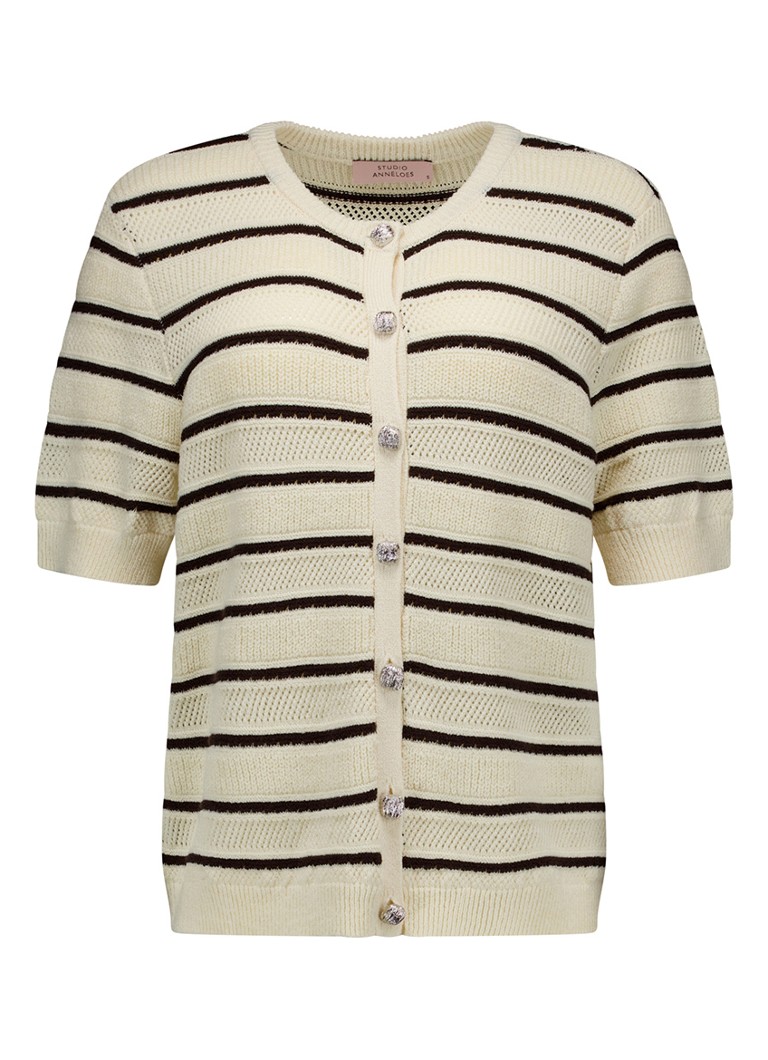 Studio Anneloes Dames Yara fijngebreid vest met streepprint in de kleur Creme, maat: XS