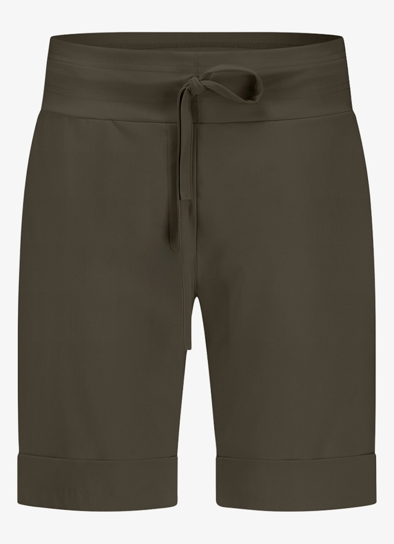 Studio Anneloes Dames City high waist straight fit korte broek met steekzakken in de kleur Donkergroen, maat: S