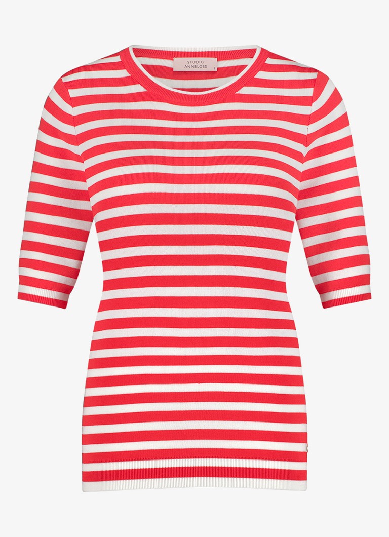 Studio Anneloes Dames Luna fijngebreide pullover met streepprint in de kleur Koraal, maat: XL