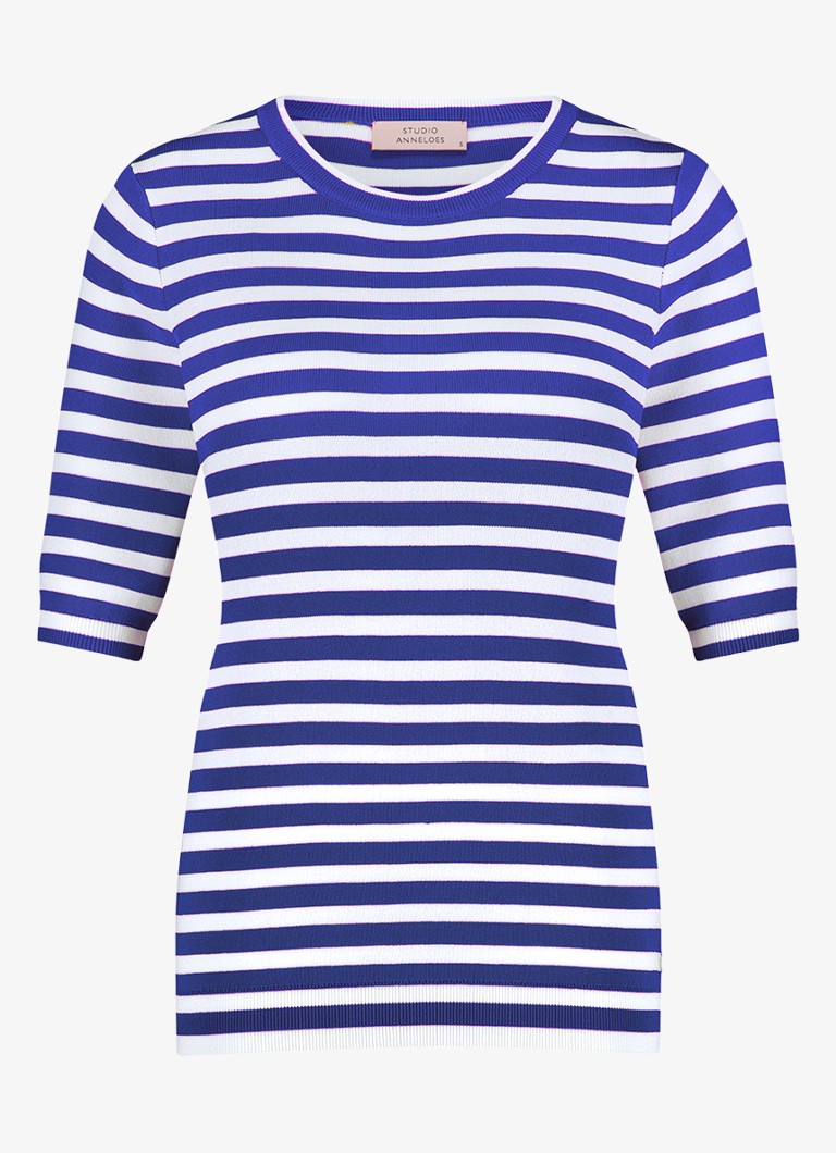 Studio Anneloes Dames Luna fijngebreide pullover met streepprint in de kleur Blauw, maat: XS