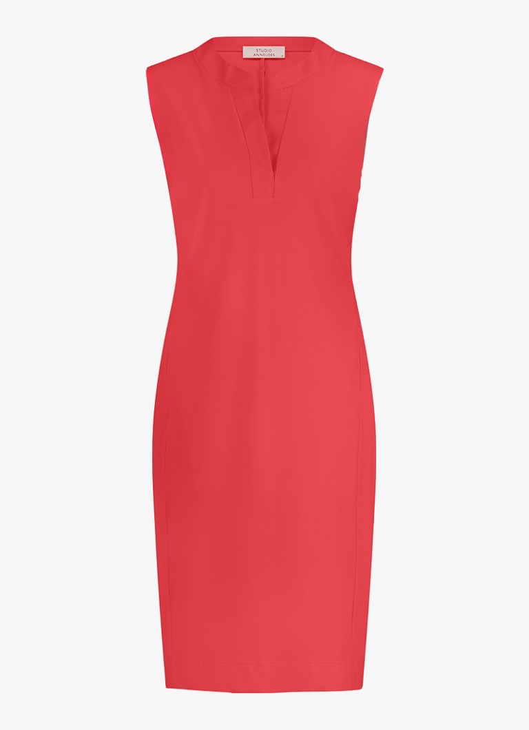Studio Anneloes Dames Simplicity mini jurk met steekzakken en V-hals in de kleur Koraal, maat: L
