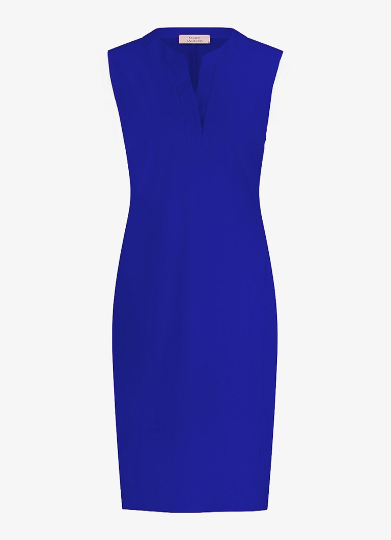 Studio Anneloes Dames Simplicity mini jurk met steekzakken en V-hals in de kleur Blauw, maat: S