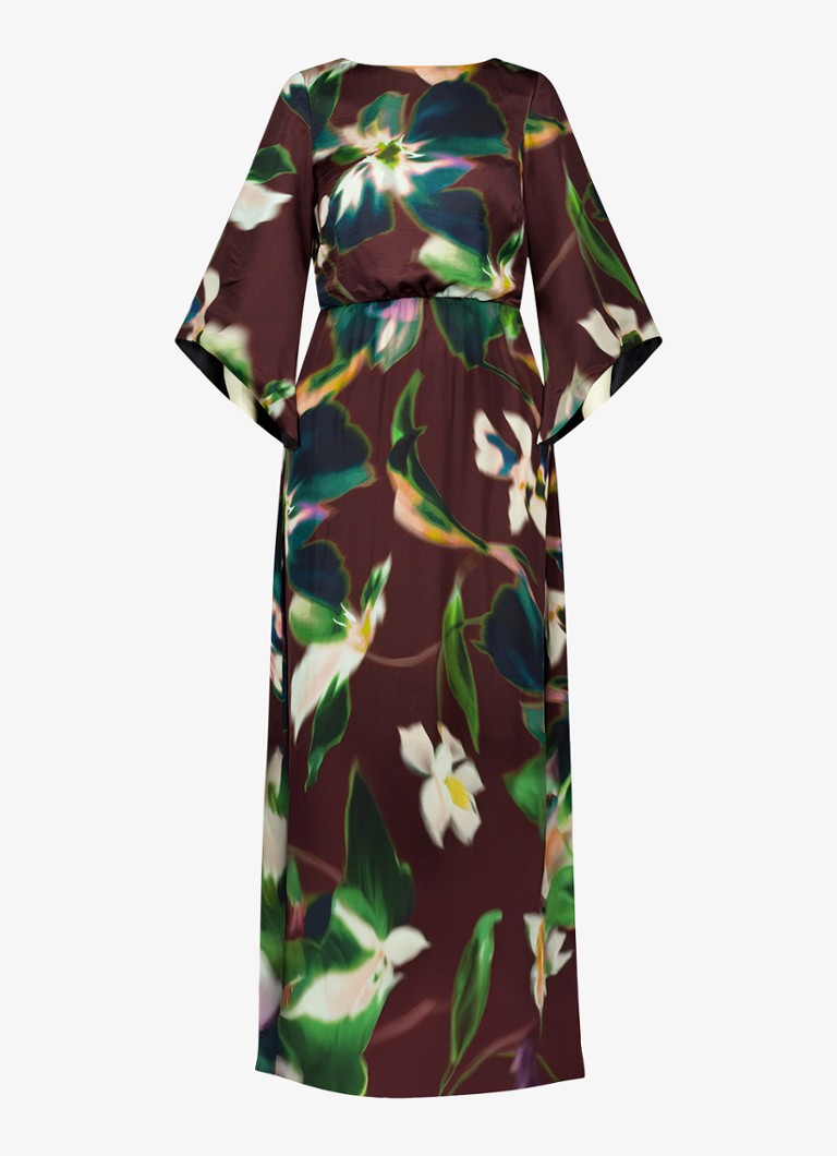 Studio Anneloes Dames Tamara maxi jurk met print en vlindermouw in de kleur Donkerbruin, maat: S