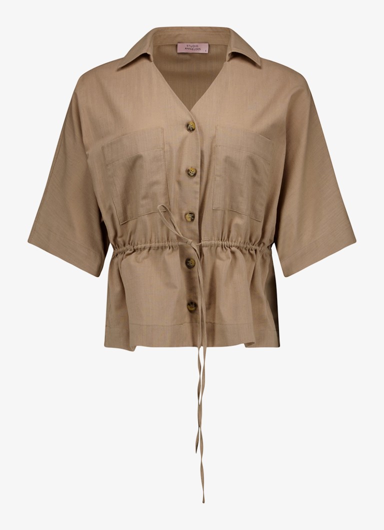 Studio Anneloes Dames Blouse met kraag in de kleur Lichtbruin, maat: M