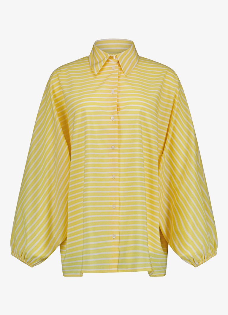 Studio Anneloes Dames Yuki blouse met streepprint en ballonmouw in de kleur Geel, maat: M
