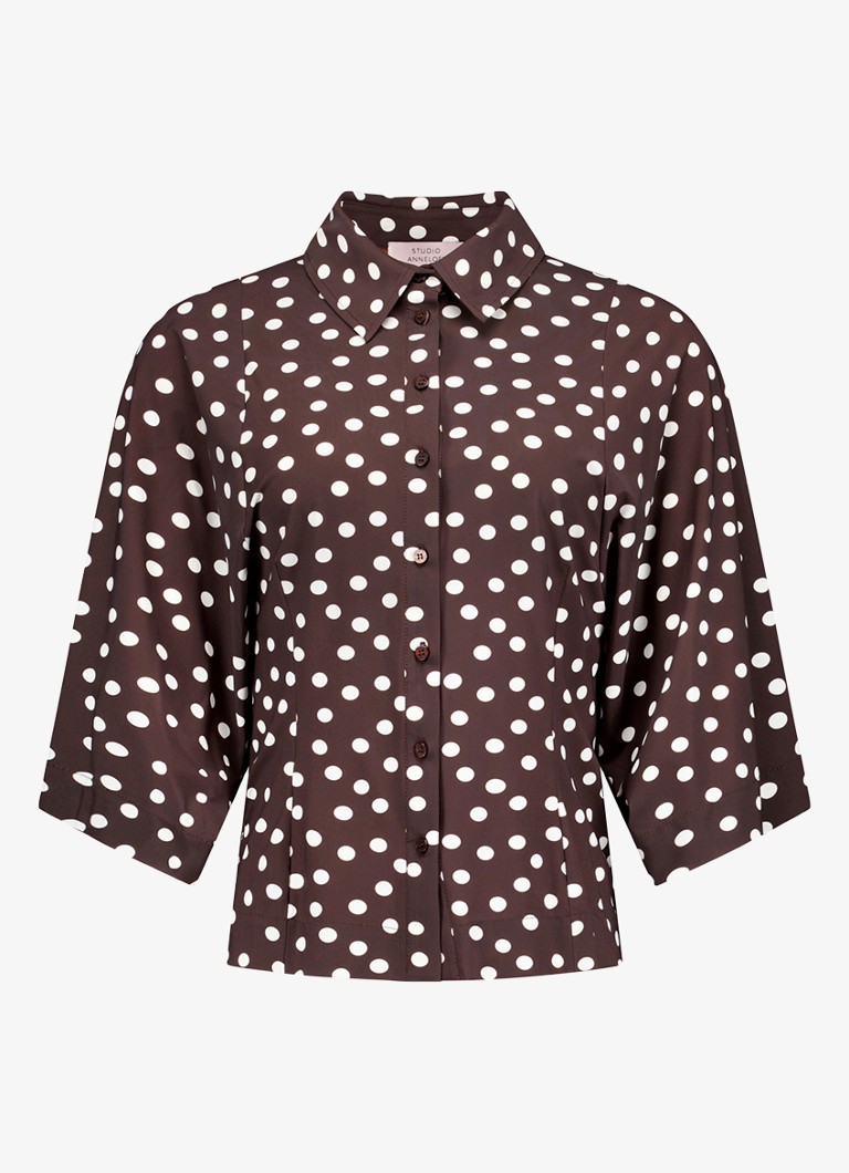 Studio Anneloes Dames Fabienne blouse met stippenprint in de kleur Bruin, maat: L
