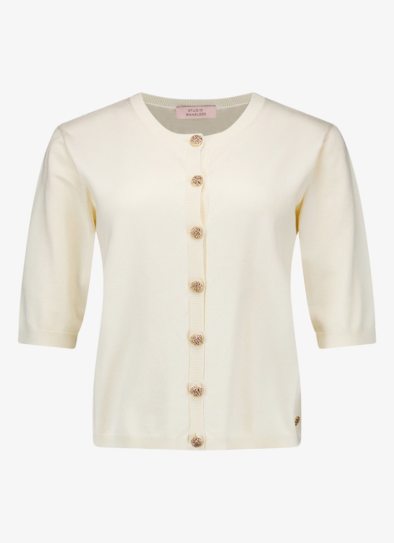 Studio Anneloes Dames Jerry ribgebreide vest met met sierknopen in de kleur Naturel, maat: XL