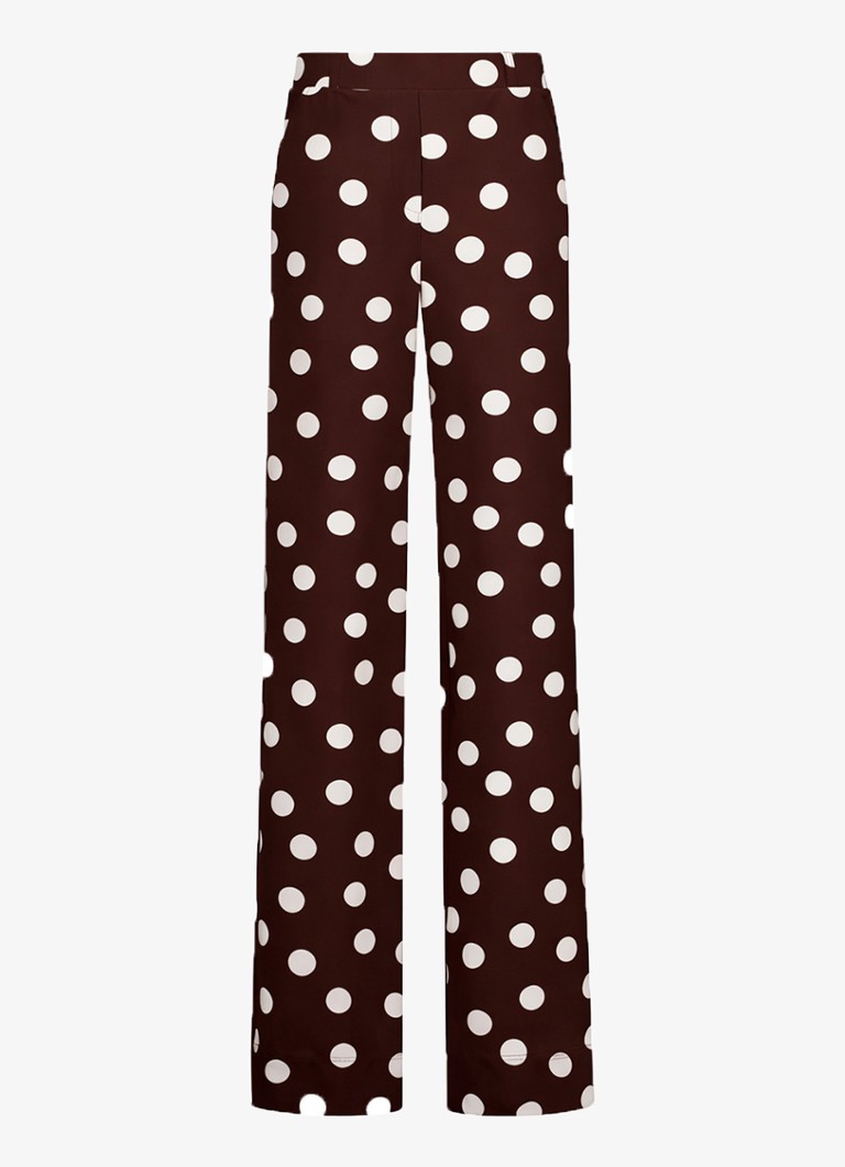 Studio Anneloes Dames Lexie high waist wide fit broek met steekzakken en stippenprint in de kleur Bruin, maat: XXL