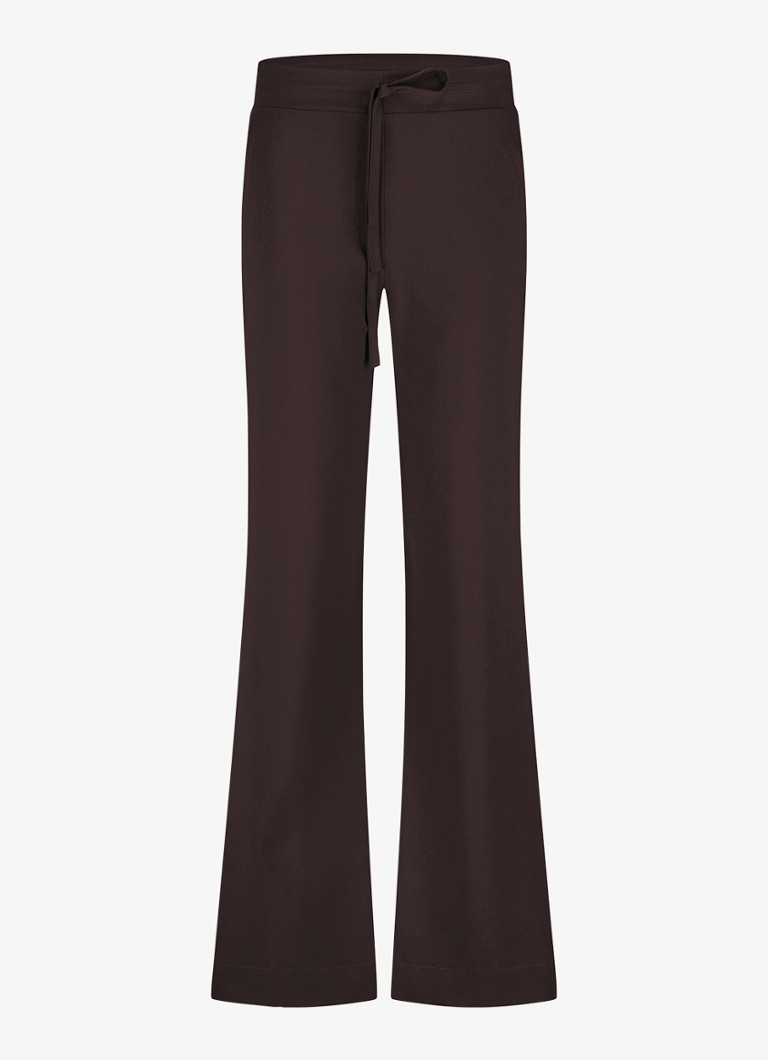 Studio Anneloes Dames Abigail high waist flared fit pantalon met trekkoord in de kleur Bruin, maat: S