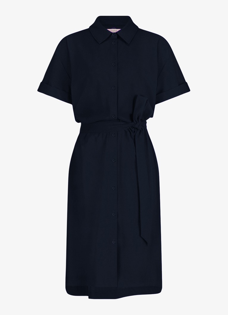 Studio Anneloes Dames Louni midi blousejurk met strikceintuur in de kleur Donkerblauw, maat: S