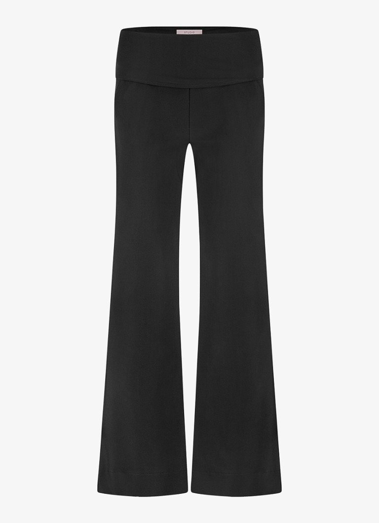 Studio Anneloes Dames Lexie high waist wide fit pantalon met steekzakken in de kleur Zwart, maat: XS