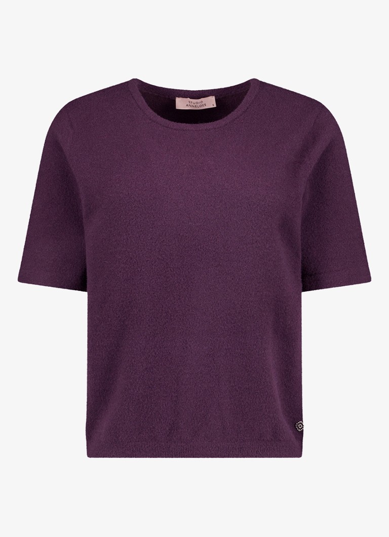 Studio Anneloes Dames Felica fijngebreide pullover met ronde hals in de kleur Paars, maat: XL