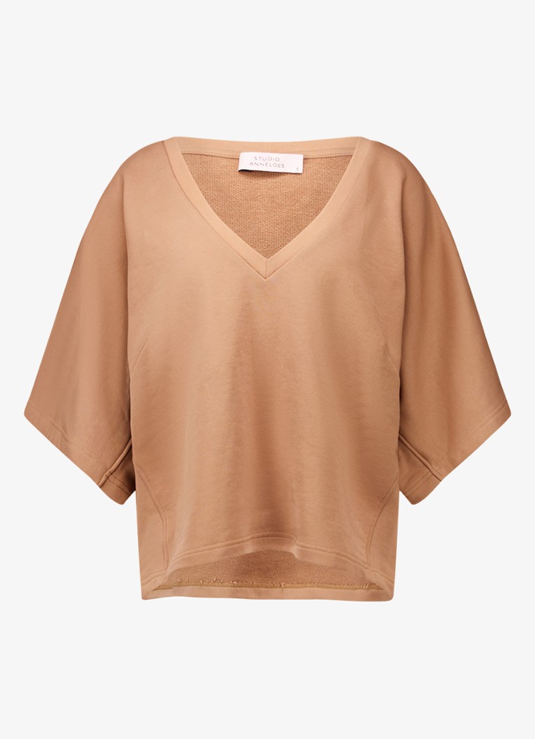 Studio Anneloes Dames Costa sweatvest met V-hals in de kleur Camel, maat: L
