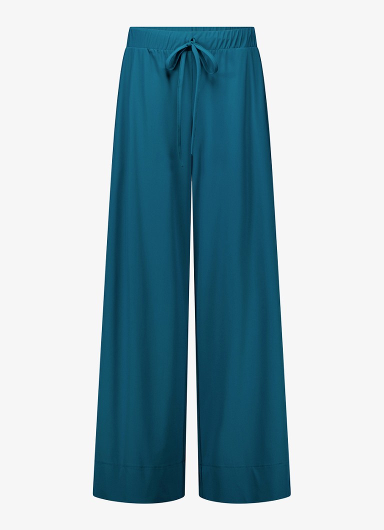 Studio Anneloes Dames Grace high waist wide fit palazzo broek met trekkoord in de kleur Zeegroen, maat: L