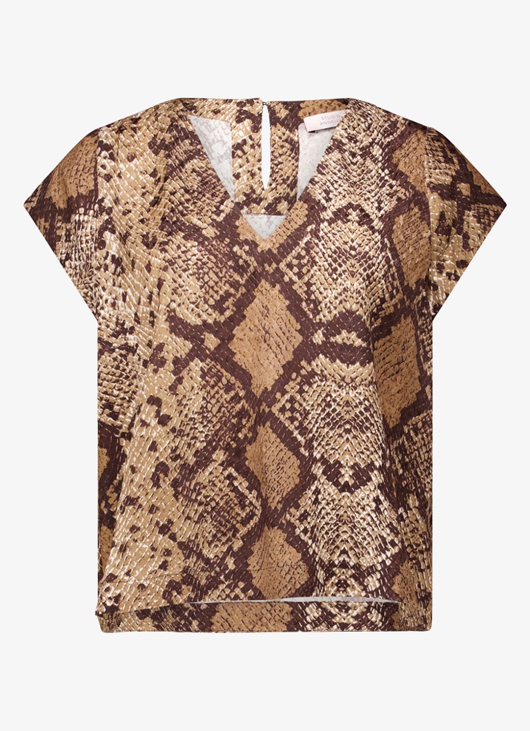 Studio Anneloes Dames Jindra top met slangenprint in de kleur Bruin, maat: M