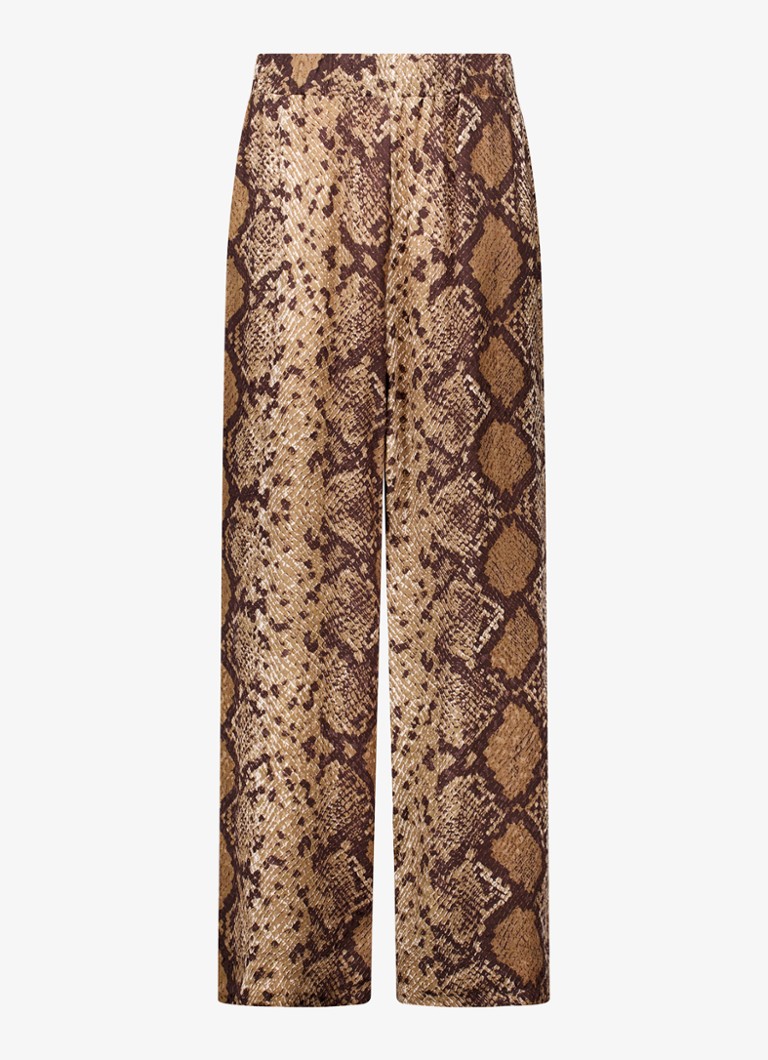 Studio Anneloes Dames Mienke high waist wide fit pantalon met slangenprint in de kleur Bruin, maat: M