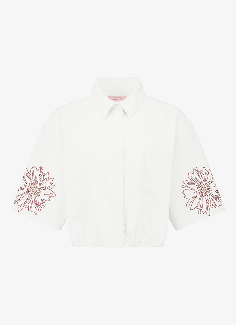 Studio Anneloes Dames Noleste cropped blouse met borduring in de kleur Wit, maat: L