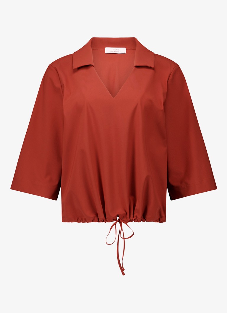Studio Anneloes Dames Odette top met trekkoord in de kleur Roestbruin, maat: XXL