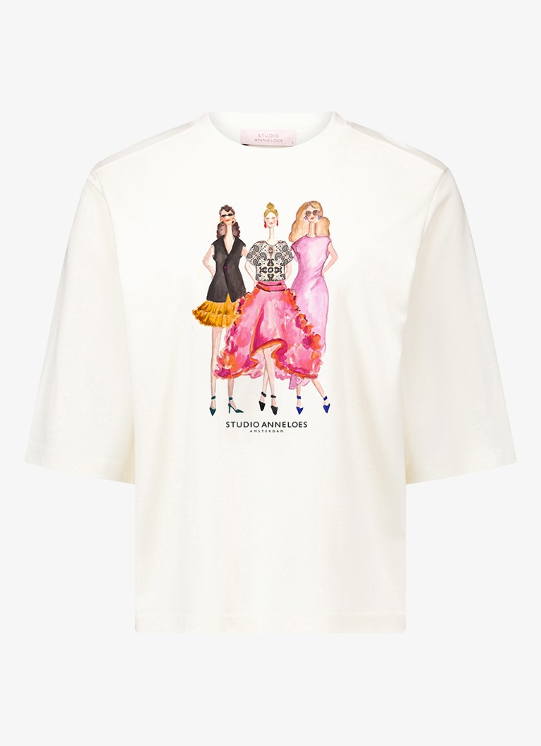 Studio Anneloes Dames Fiore Anniversary T-shirt met print in de kleur Beige, maat: L