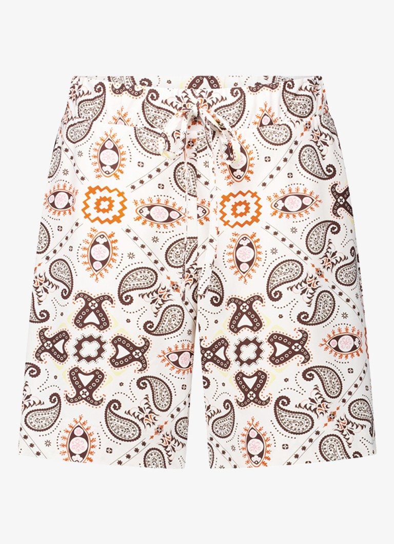 Studio Anneloes Dames Grayden high waist wide fit korte broek met elastische band en print in de kleur Creme, maat: XXL