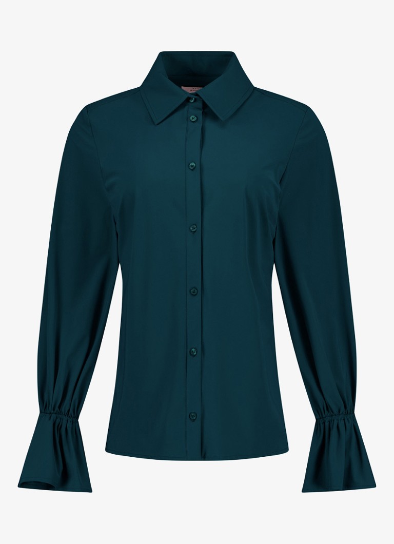 Studio Anneloes Dames Raye blouse met trompetmouw in de kleur Petrol, maat: S