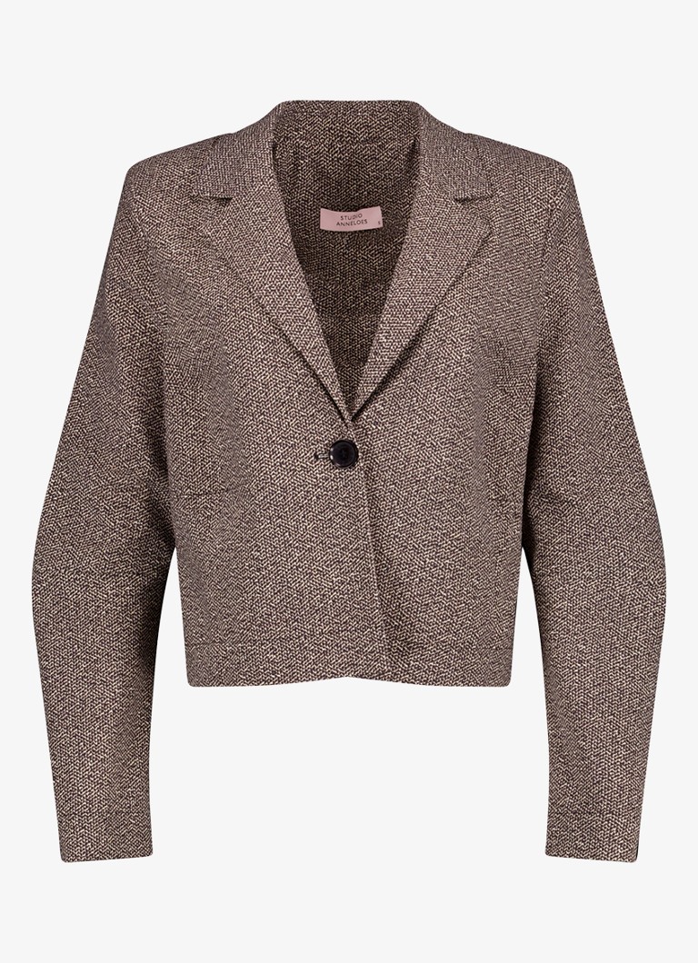 Studio Anneloes Dames Jorine single-breasted blazer met tweed-look in de kleur Taupe, maat: XXL