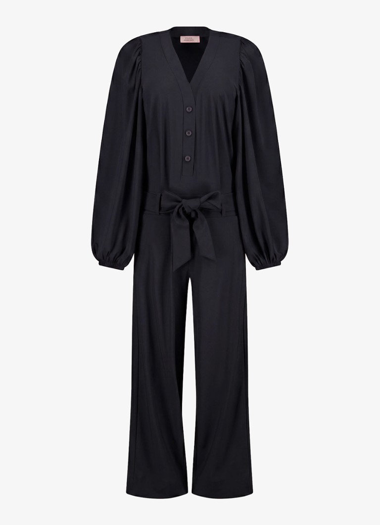 Studio Anneloes Dames Cherie straight fit jumpsuit met strikceintuur in de kleur Zwart, maat: XL