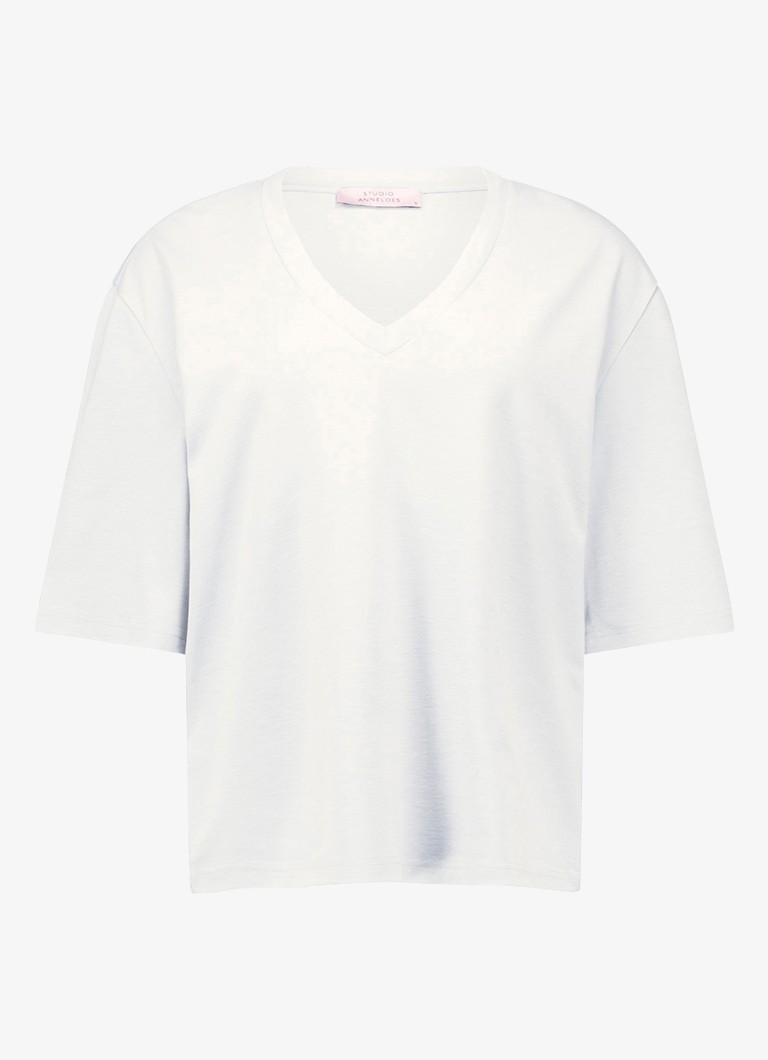 Studio Anneloes Dames Fiore T-shirt met V-hals in de kleur Wit, maat: XXL