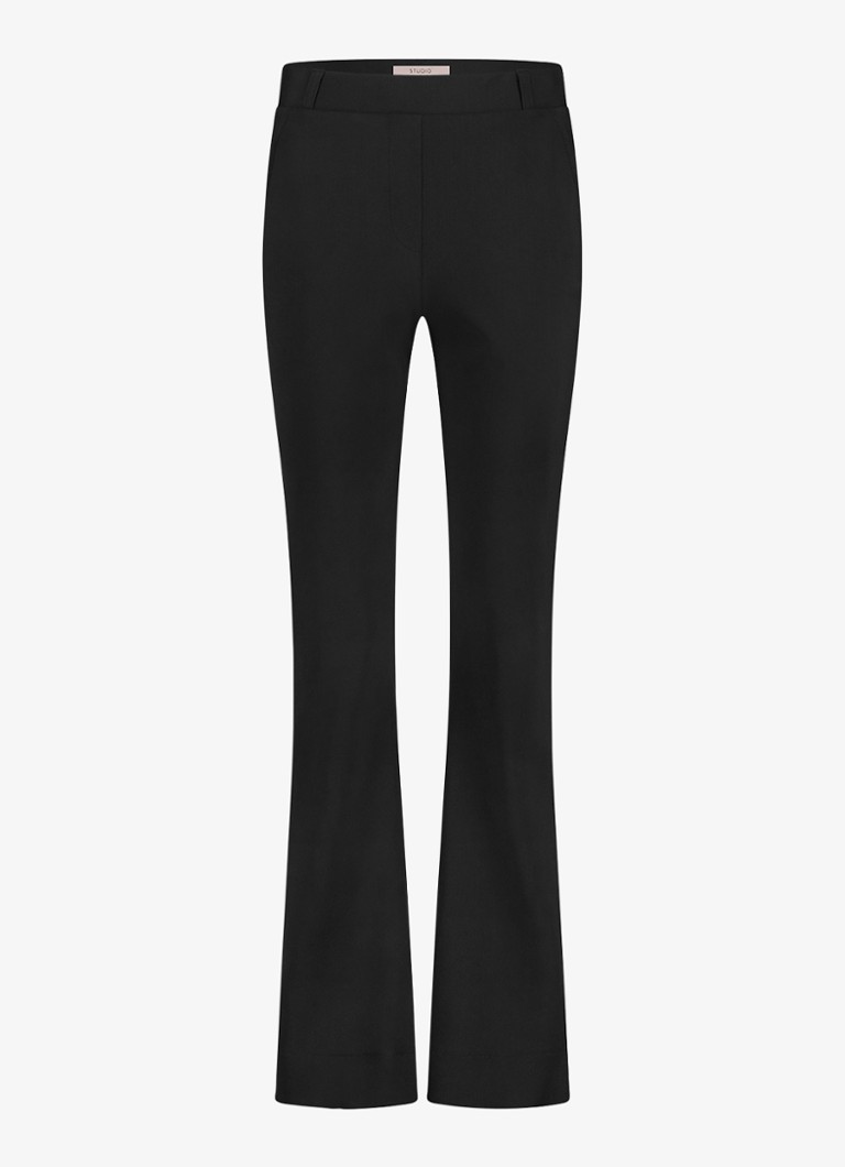 Studio Anneloes Dames High waist flared fit pantalon met paspelzakken in de kleur Zwart, maat: XS