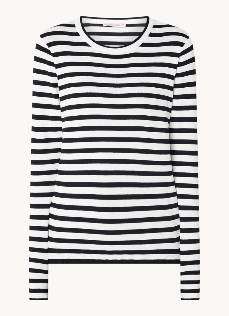 Studio Anneloes Dames Luna fijngebreide pullover met streepprint in de kleur Gebroken wit, maat: XL