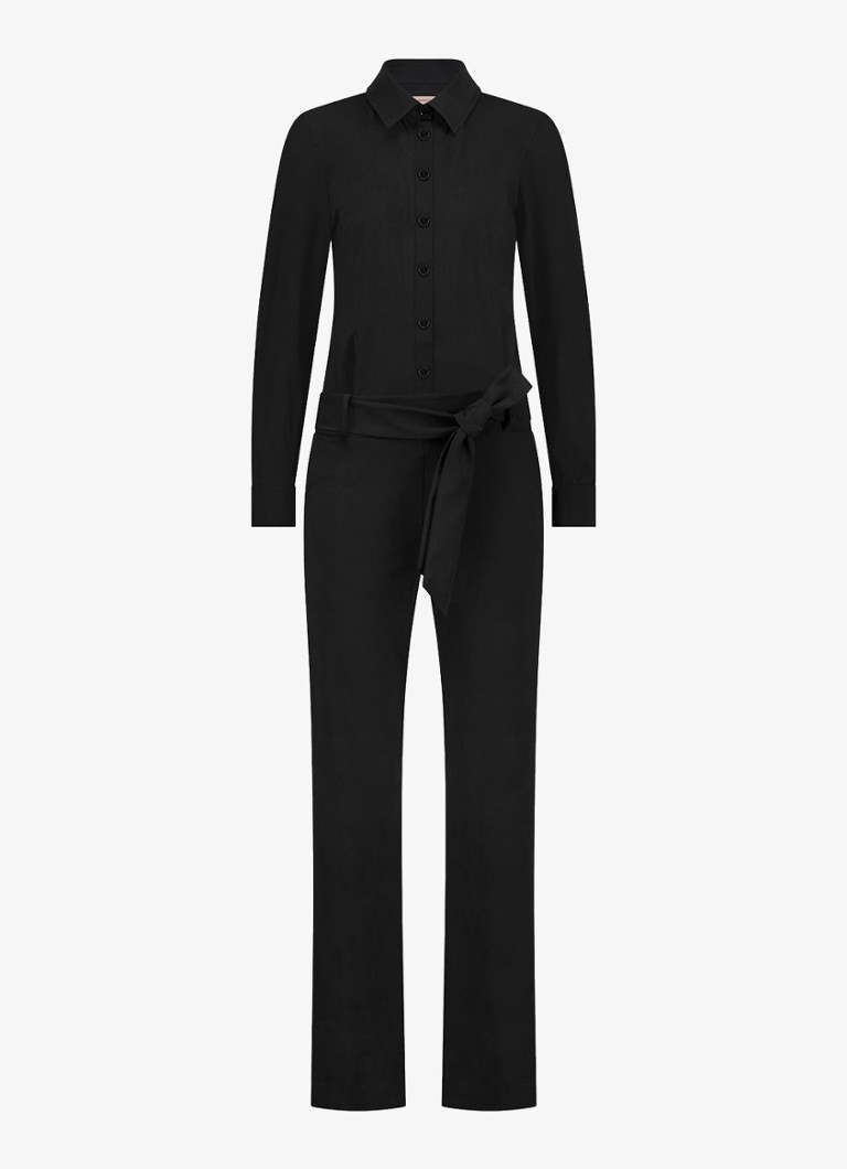 Studio Anneloes Dames Angel straight fit jumpsuit met strikceintuur in de kleur Zwart, maat: S