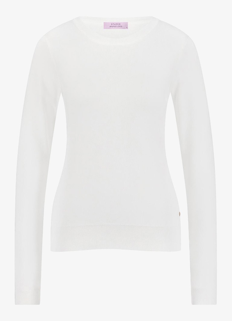 Studio Anneloes Dames Lana fijngebreide pullover met ronde hals in de kleur Gebroken wit, maat: XXL