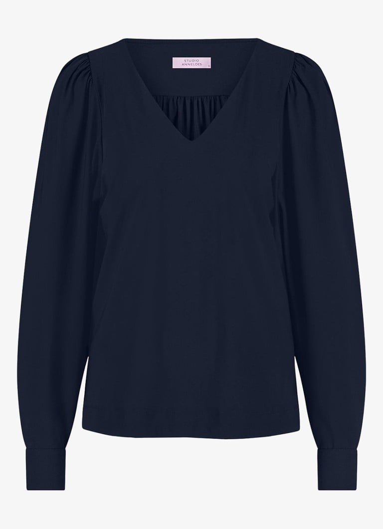 Studio Anneloes Dames Les top met V-hals in de kleur Donkerblauw, maat: S