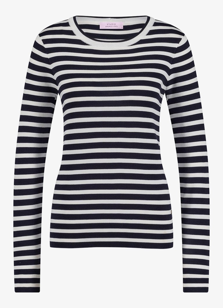 Studio Anneloes Dames Luna longsleeve met streepprint in de kleur Zwart, maat: XL