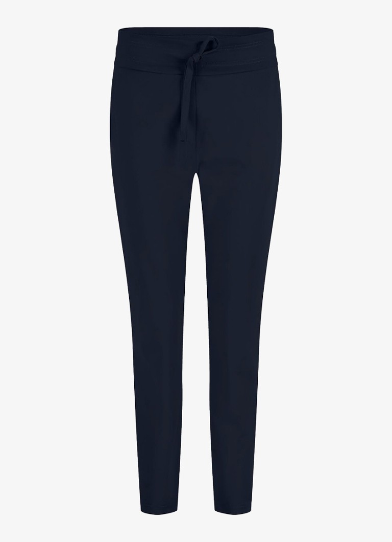 Studio Anneloes Dames Startup high waist cropped slim fit broek met trekkoord in de kleur Donkerblauw, maat: XS