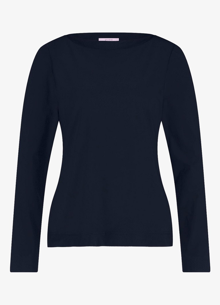 Studio Anneloes Dames Sydney longsleeve met boothals in de kleur Donkerblauw, maat: XXL