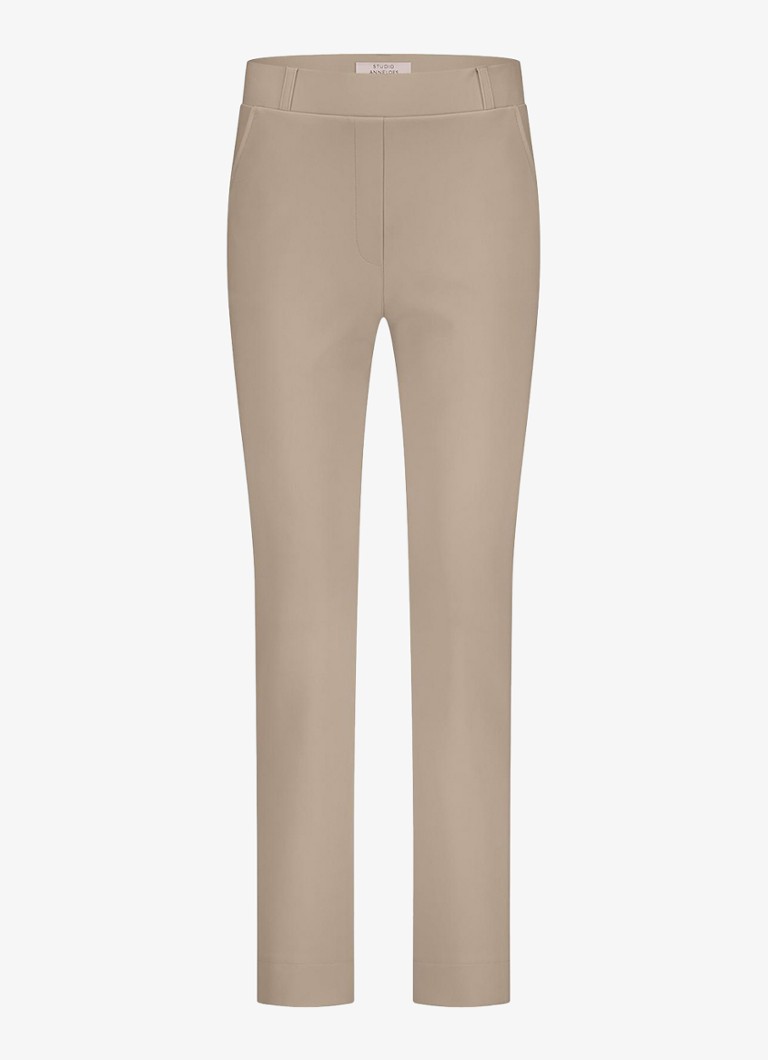 Studio Anneloes Dames Anne high waist slim fit pantalon met steekzakken in de kleur Lichtbruin, maat: XL
