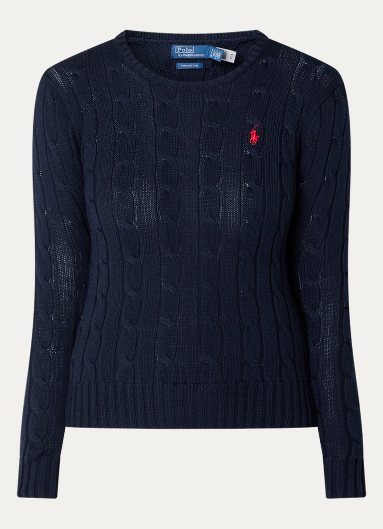 Ralph Lauren Dames Julianna kabelgebreide pullover met logoborduring in de kleur Donkerblauw, maat: S
