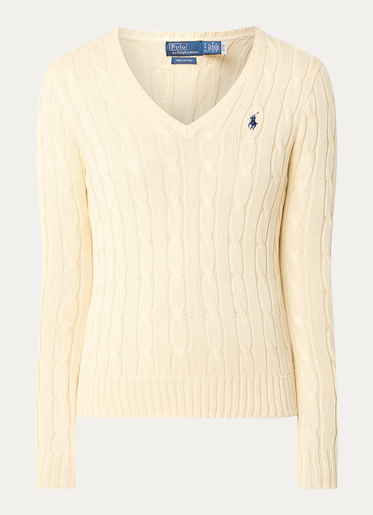 Ralph Lauren Dames Kimberly kabelgebreide pullover met logoborduring in de kleur Beige, maat: XS
